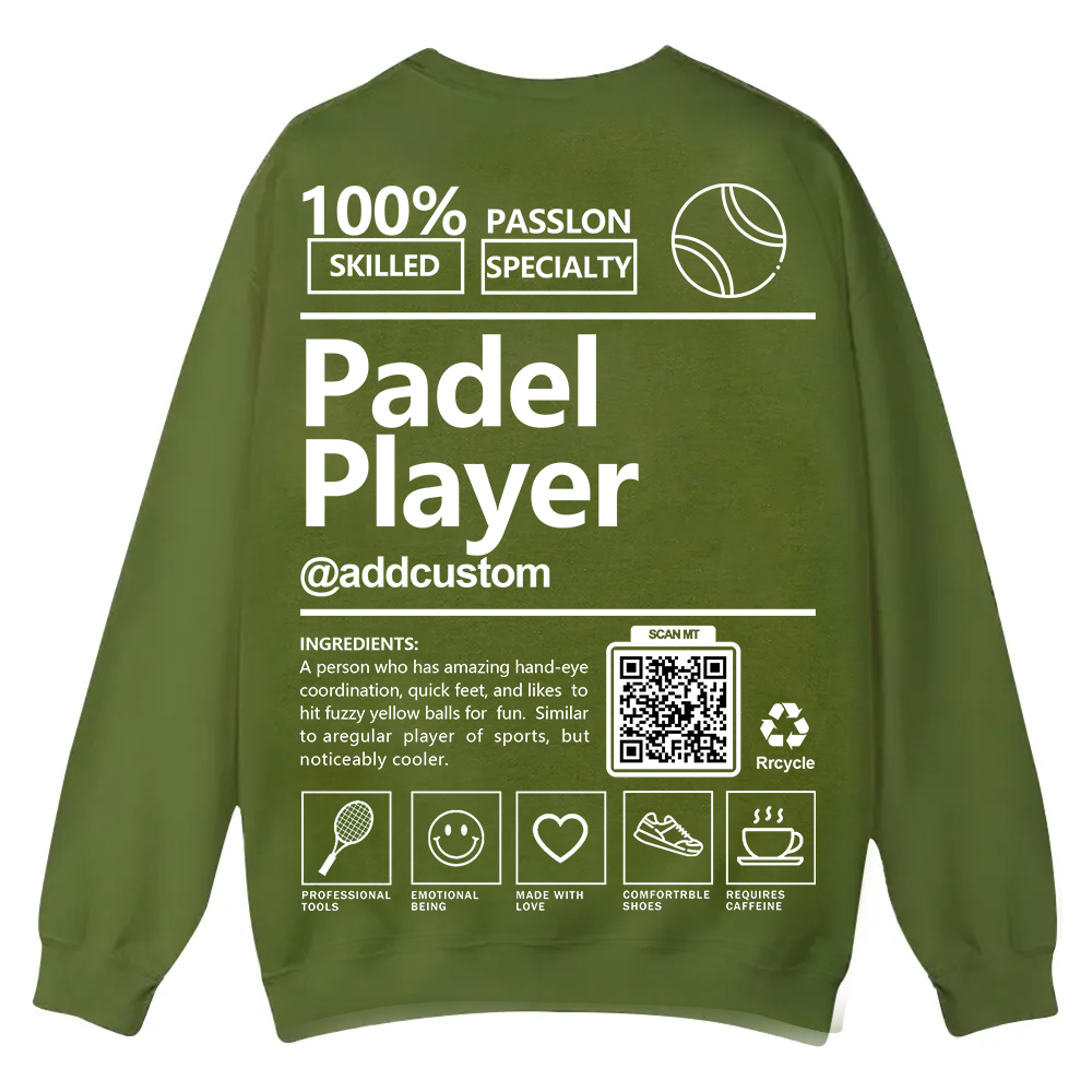 Padel player Addcustom QR Code Casual Crewneck Sweatshirt wearishow