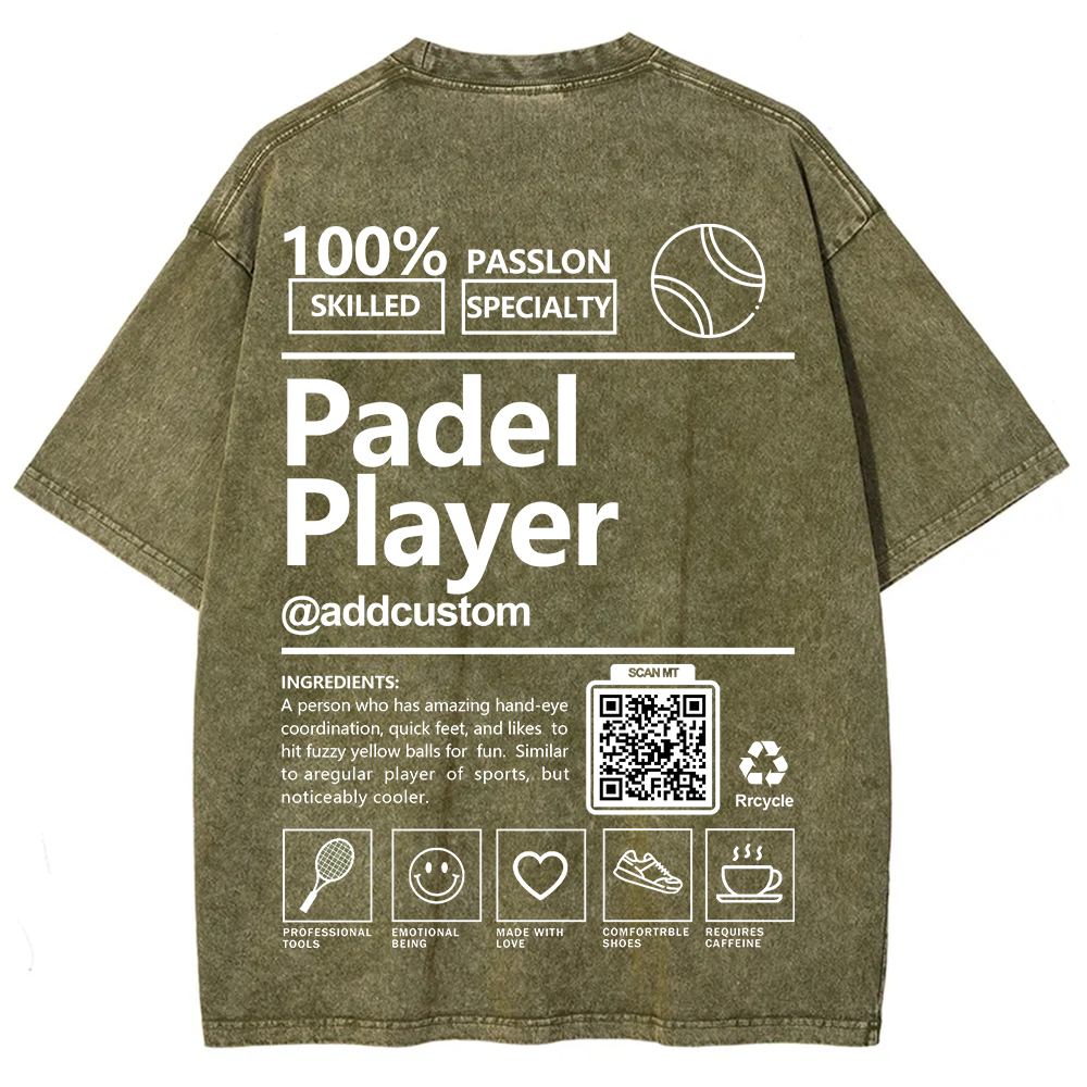 Padel player Addcustom QR Code Unisex Fit Washed T-Shirt wearishow