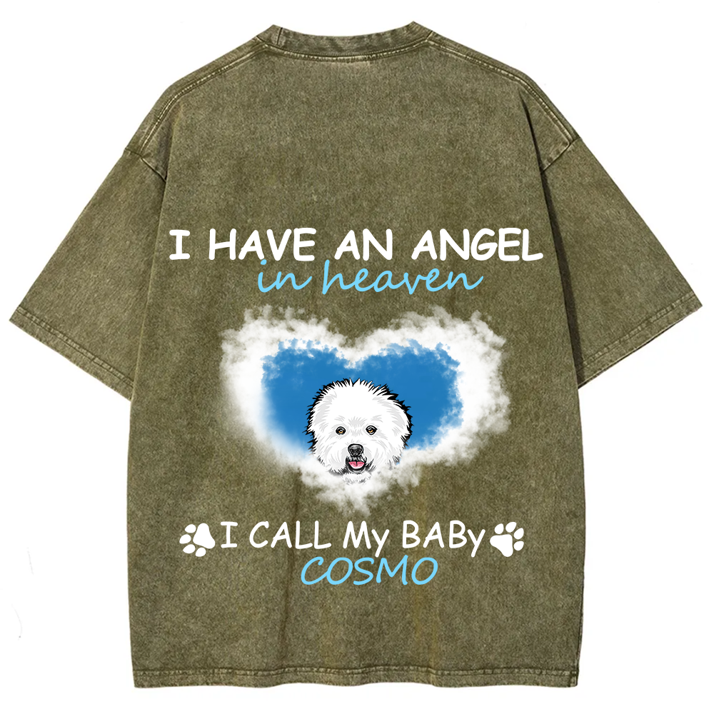 Have An Angel In Heaven - Personalized Custom Unisex Fit Washed T-Shirt wearishow