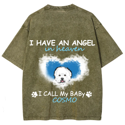 Have An Angel In Heaven - Personalized Custom Unisex Fit Washed T-Shirt wearishow