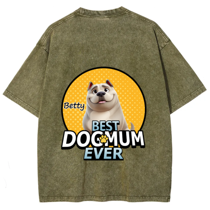 Best Dog Mom For Furry Kid - Personalized Custom Unisex Fit Washed T-Shirt wearishow