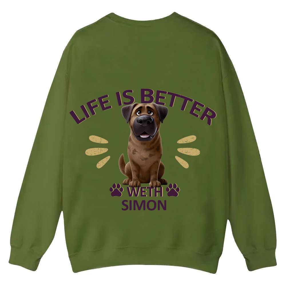 Better Life With My Dog - Personalized Custom Unisex Casual Crewneck Sweatshirt wearishow