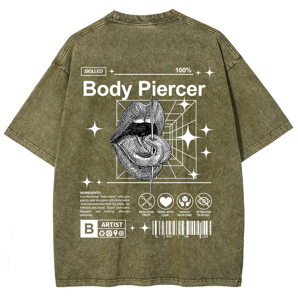 Body Piercer Casual Unisex Fit Washed T-Shirt