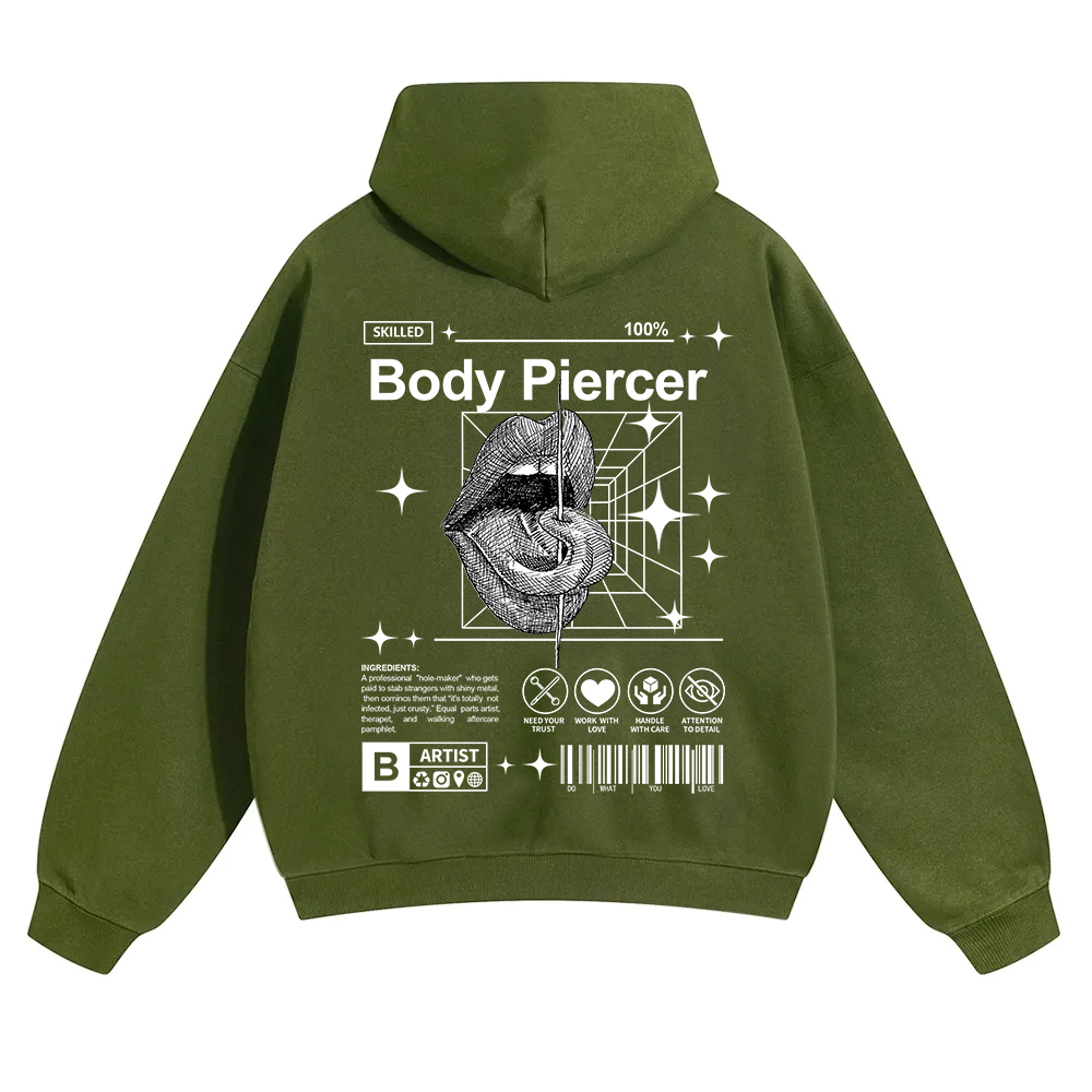 Body Piercer Casual Unisex Solid Color Hoodie wearishow