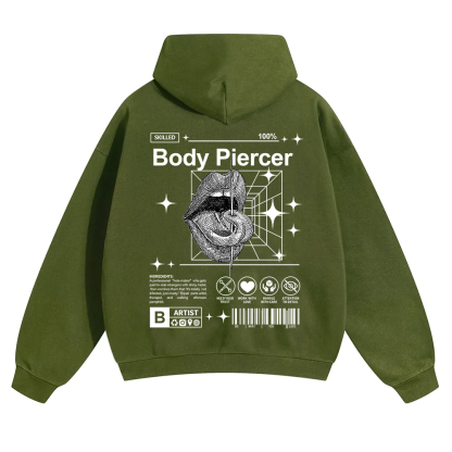 Body Piercer Casual Unisex Solid Color Hoodie wearishow