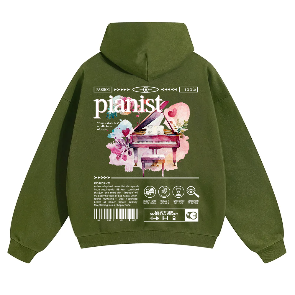 Pianist Unisex Solid Color Hoodie wearishow