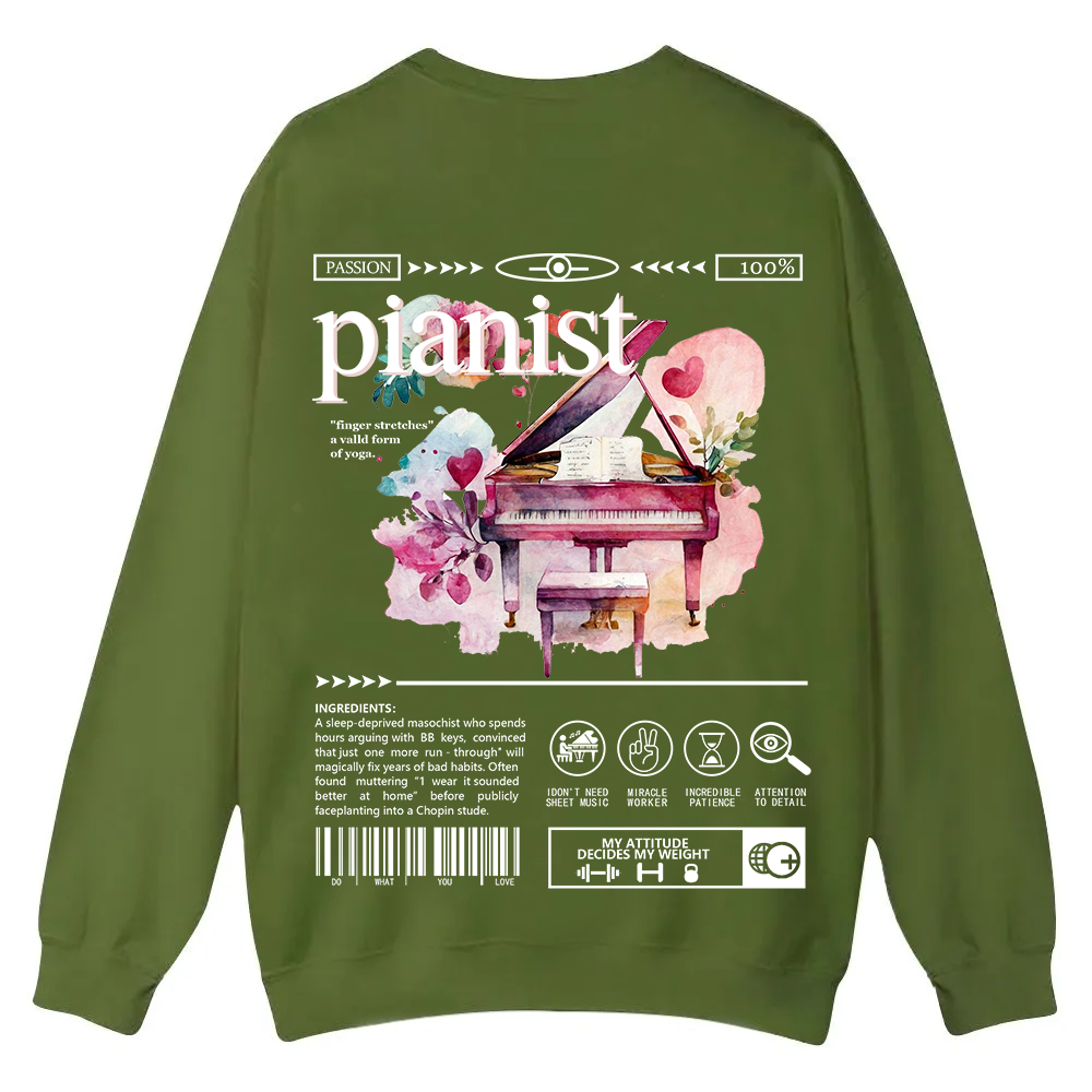 Pianist Casual Crewneck Sweatshirt wearishow