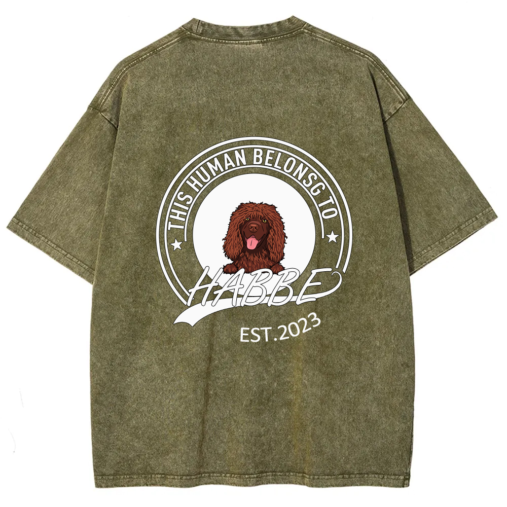 Wearishow -This Human Belongs To - Personalized Custom  WashedT-shirt