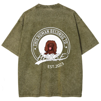 Wearishow -This Human Belongs To - Personalized Custom  WashedT-shirt