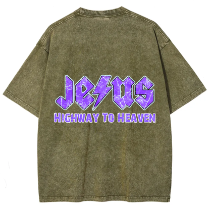 Jesus Highway To Heaven Unisex Fit Washed T-Shirt