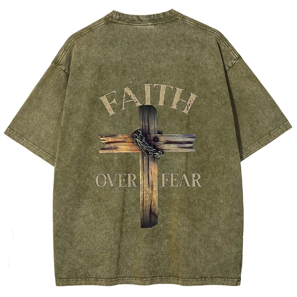 Faith Over Fear Cross Unisex Fit Washed T-Shirt