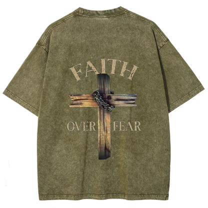 Faith Over Fear Cross Unisex Fit Washed T-Shirt