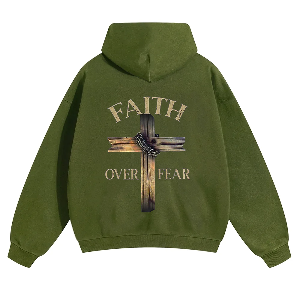 Faith Over Fear Cross Unisex Solid Color Hoodie wearishow