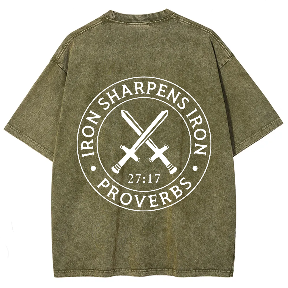 Iron Sharpens Iron PRVOERBS 27:17 Christian Unisex Fit Washed T-Shirt