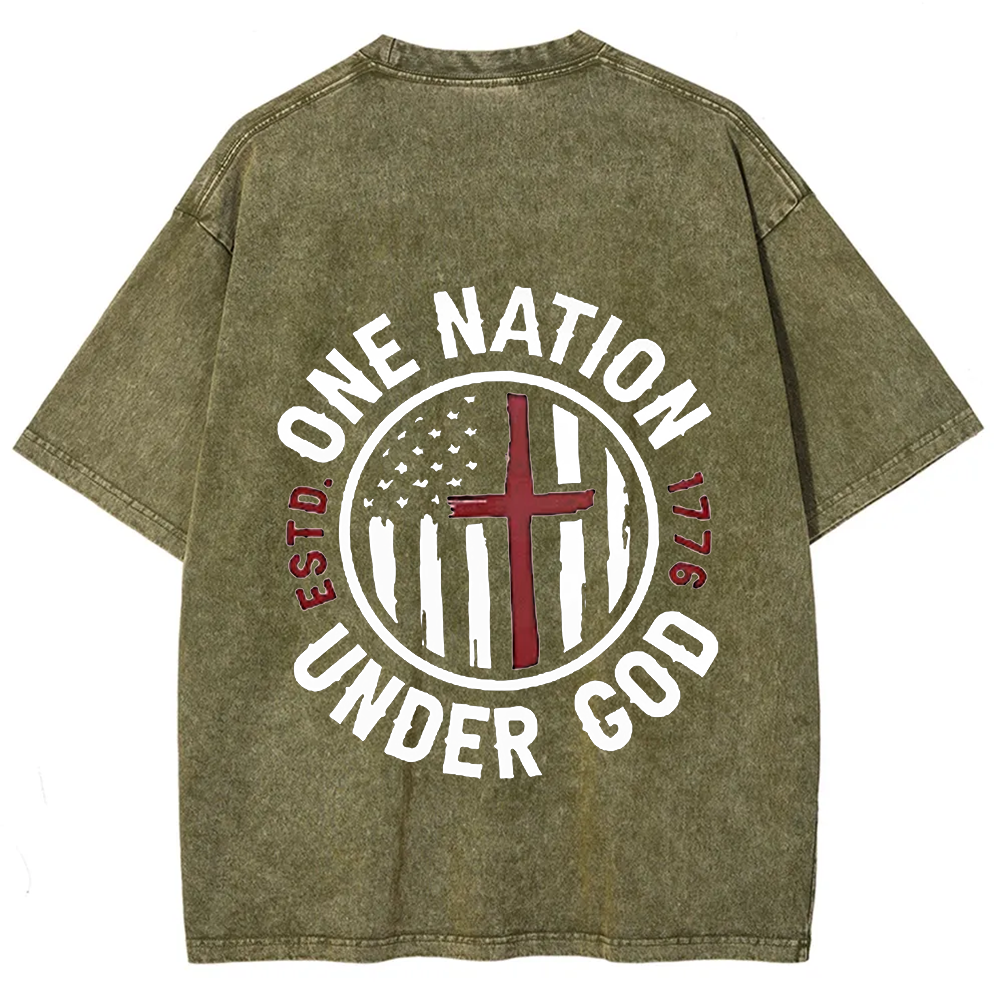 One Nation Under God ESTD 1776 Unisex Fit Washed T-Shirt