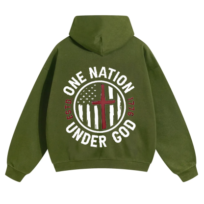 One Nation Under God ESTD 1776 Unisex Solid Color Hoodie wearishow