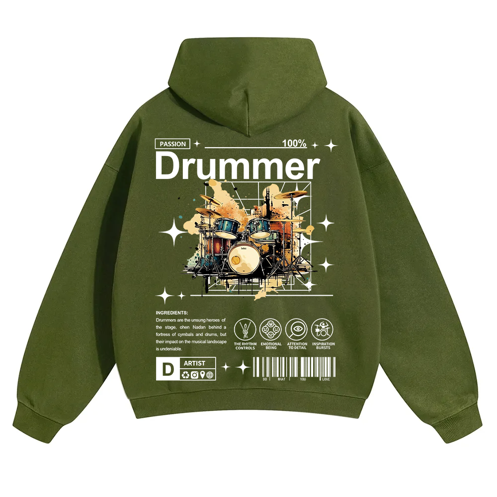 Drummer Unisex Solid Color Hoodie wearishow