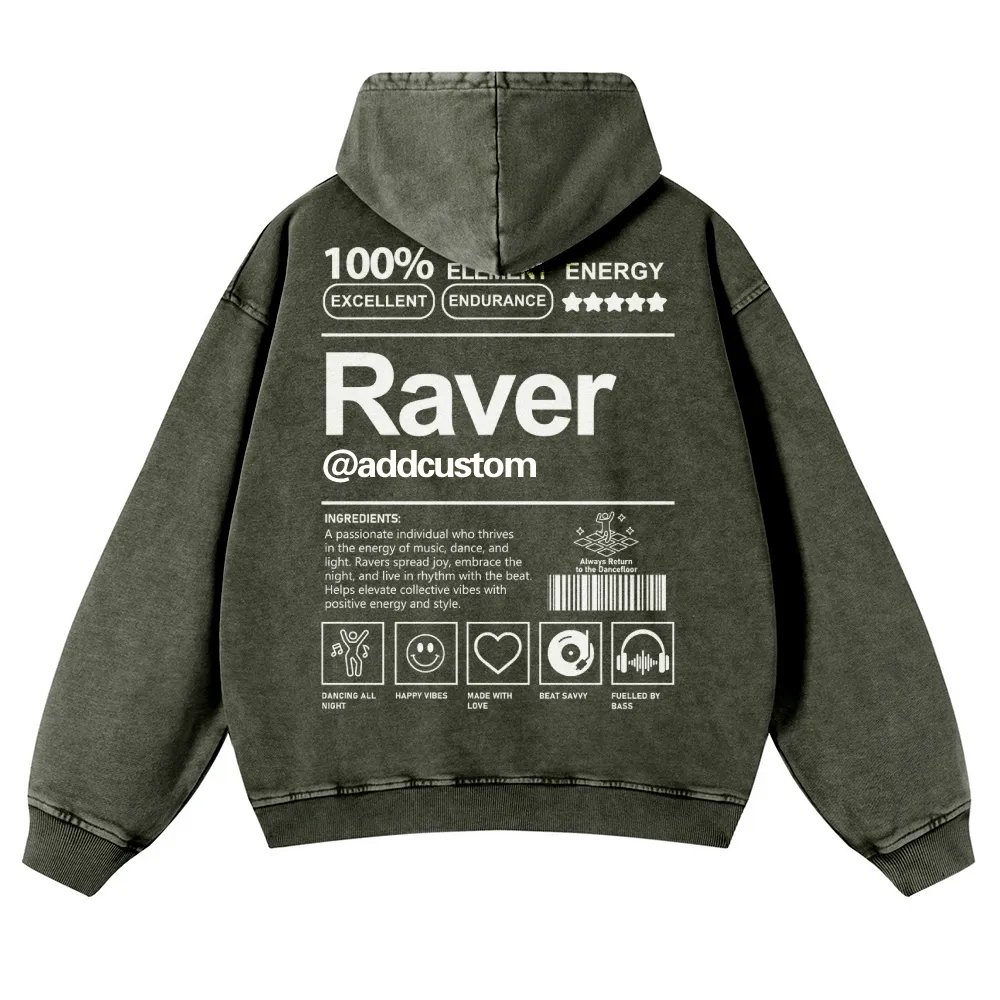 Addcustom Raver Casual Washed Hoodie wearishow