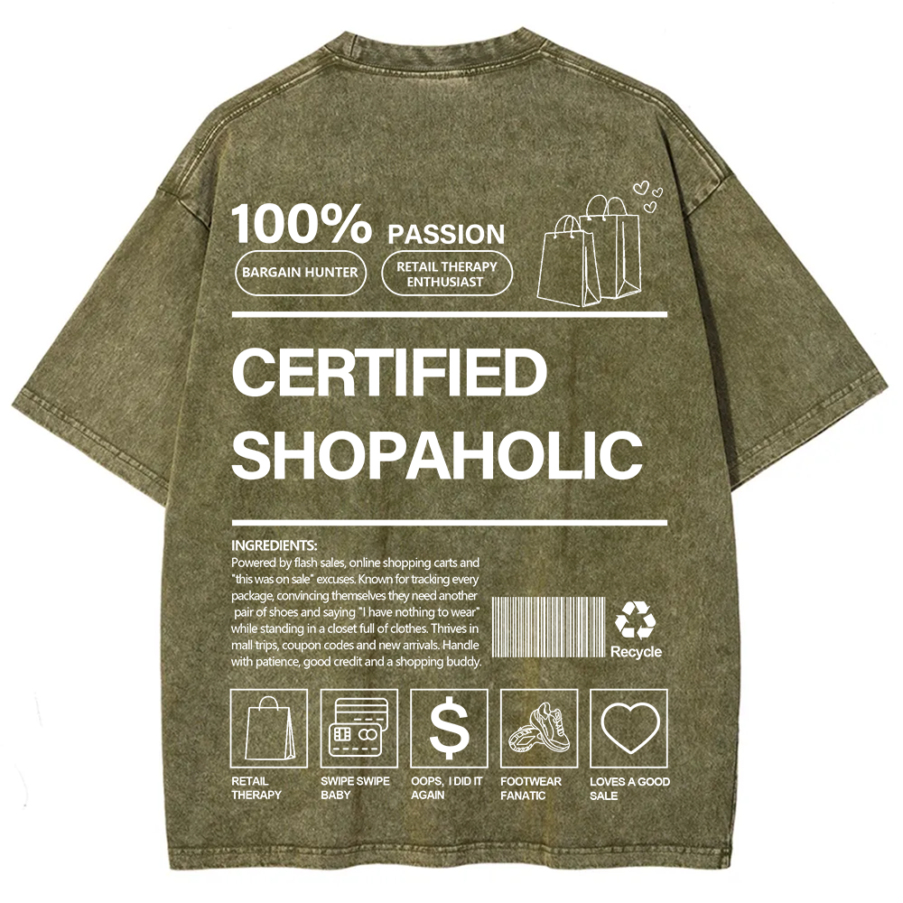 Certified Shopaholic Unisex Fit Washed T-Shirt
