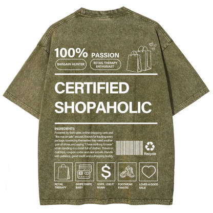 Certified Shopaholic Unisex Fit Washed T-Shirt