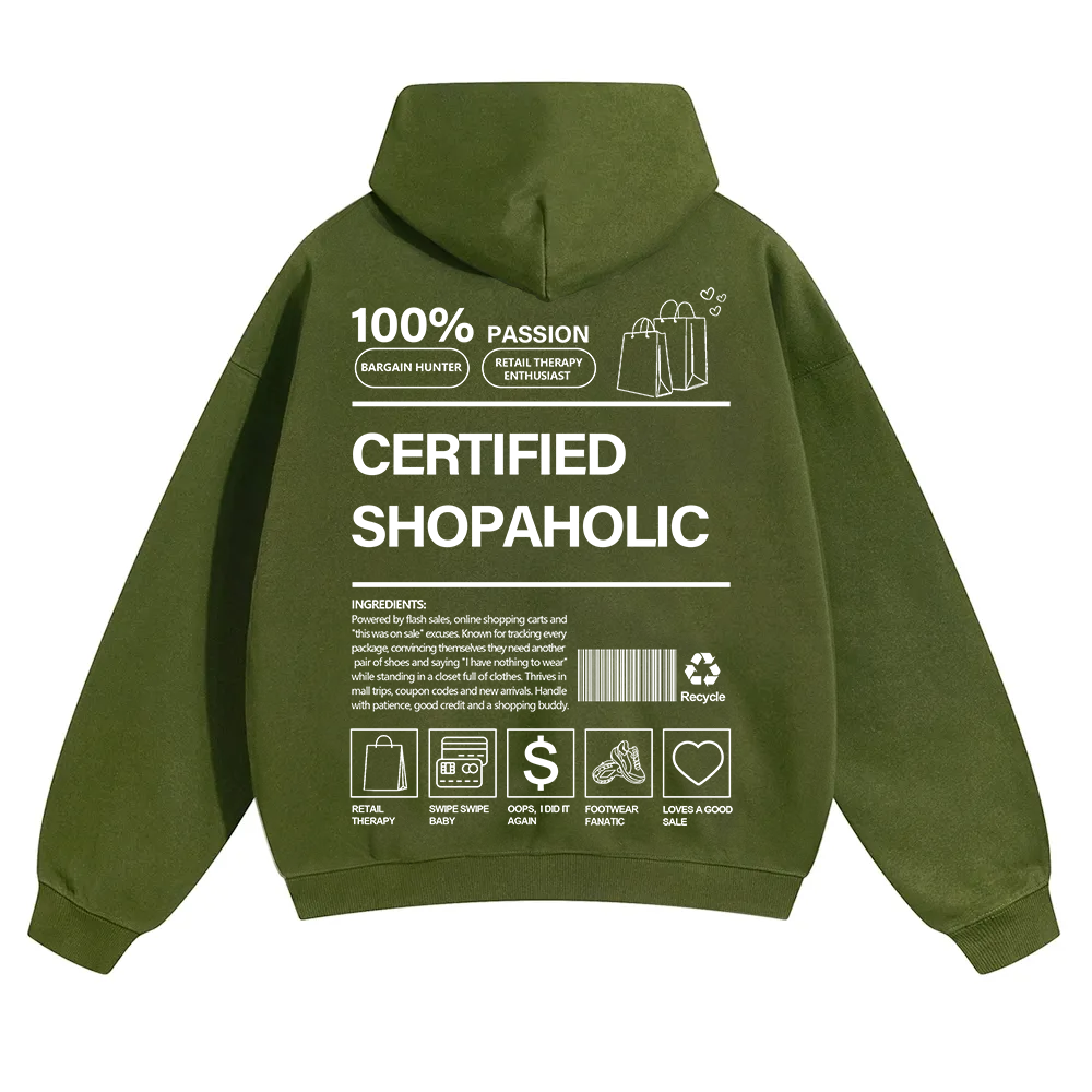 Certified Shopaholic Unisex Solid Color Hoodie wearishow