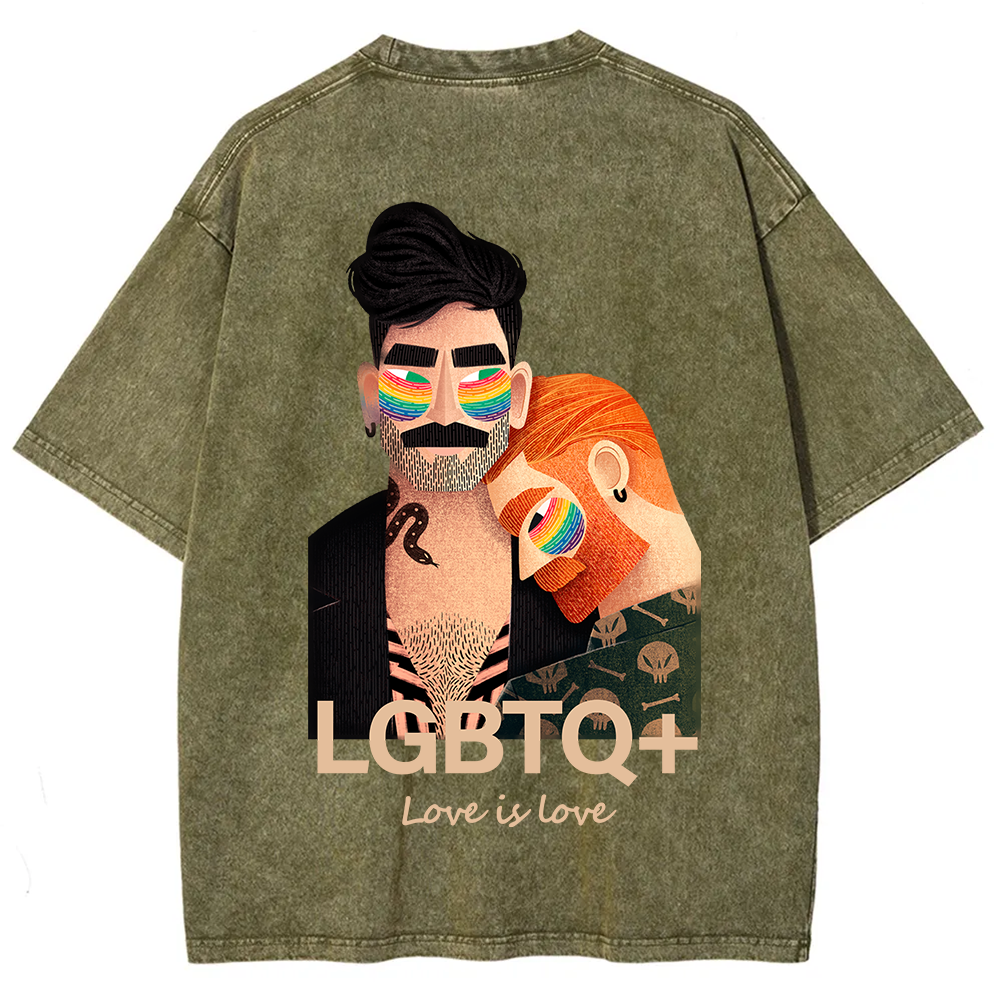 Lgbtq+ Love Is Love Unisex Fit Washed T-Shirt