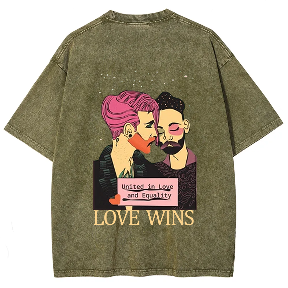 United in Love and Equality Love Wins Unisex Fit Washed T-Shirt