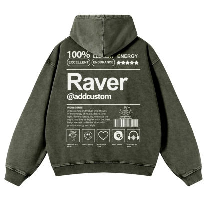 Addcustom Raver Casual Washed Hoodie wearishow