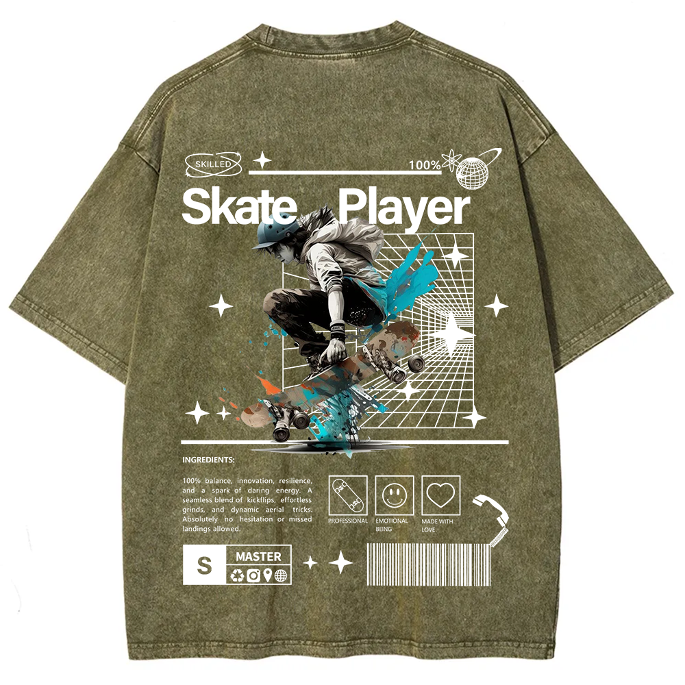 Skate Player  Unisex Fit Washed T-Shirt