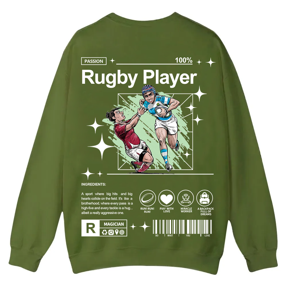Rugby Player Casual Crewneck Sweatshirt wearishow