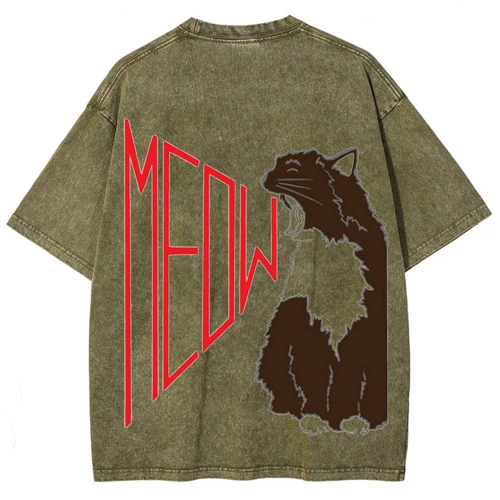 Meow Cat Print Casual  T-Shirt