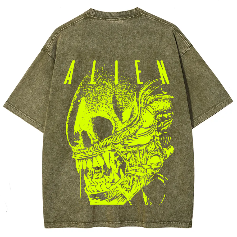 Unisex Vintage Washed Alien Movie Poster Prin T-Shirt