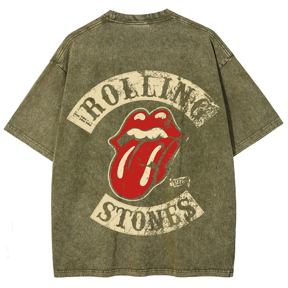 Unisex Vintage Washed Rolling Stones Rock Band T-Shirt