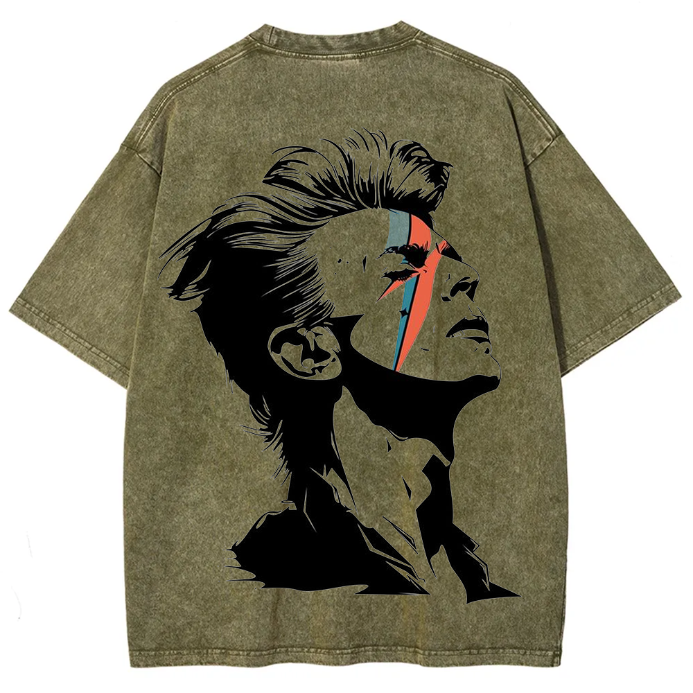 Unisex Vintage Washed David Bowie Aladdin Sane Singer T-Shirt