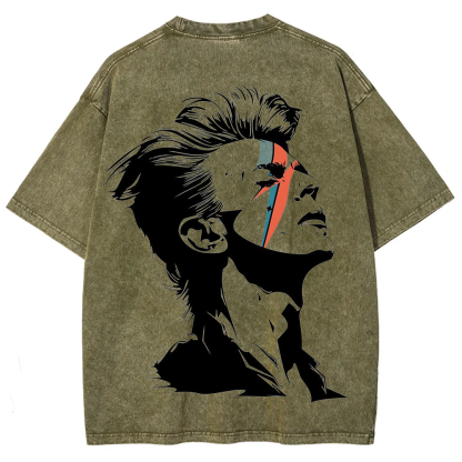 Unisex Vintage Washed David Bowie Aladdin Sane Singer T-Shirt
