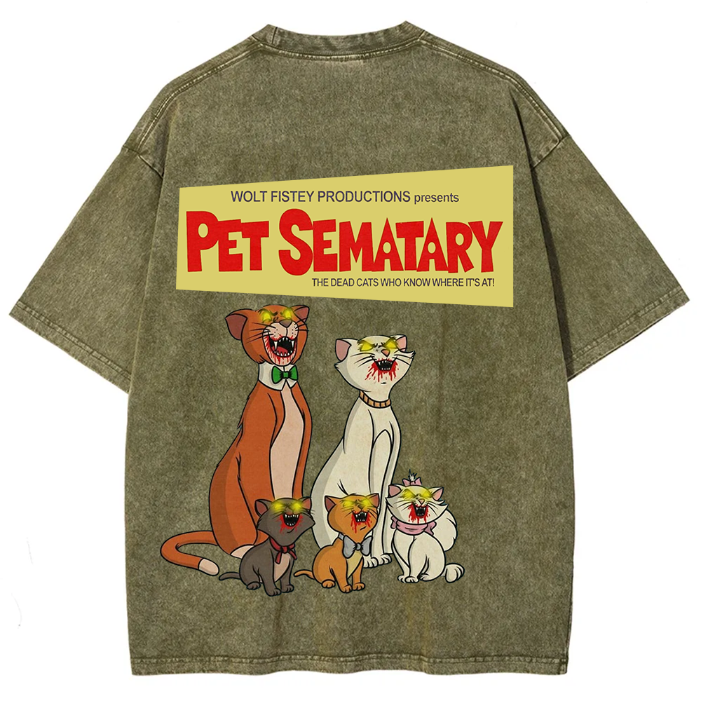 Unisex Vintage Halloween Zombie Cat Pet Sematary Art Print T-shirt
