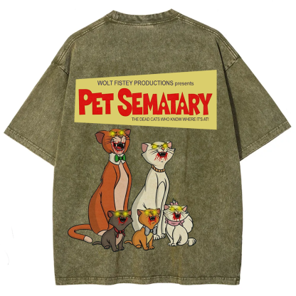 Unisex Vintage Halloween Zombie Cat Pet Sematary Art Print T-shirt