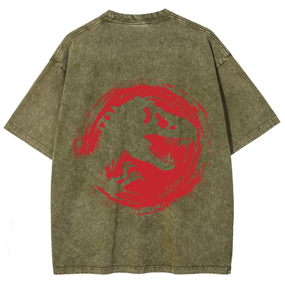 Unisex Vintage Washed Jurassic World Red Logo T-shirt