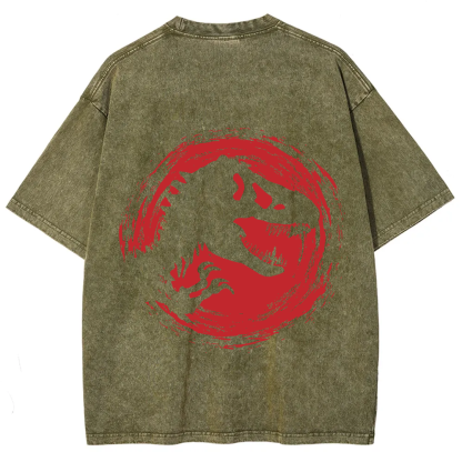 Unisex Vintage Washed Jurassic World Red Logo T-shirt