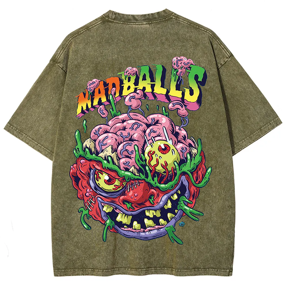 Unisex Blue Madballs Zombie Weird Print Casual  T-shirt