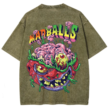 Unisex Blue Madballs Zombie Weird Print Casual  T-shirt