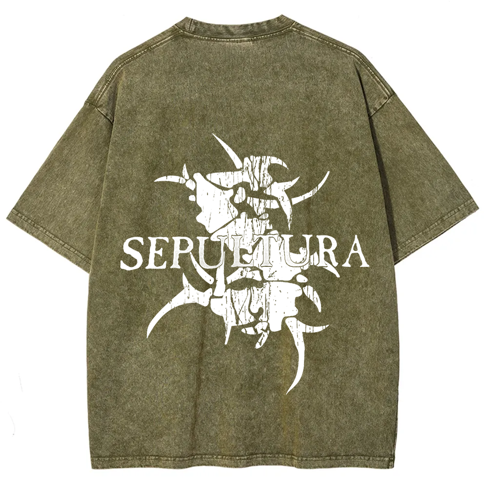 Unisex Vintage Washed Sepultura Heavy Metal Band T-shirt
