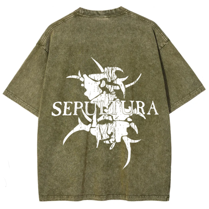 Unisex Vintage Washed Sepultura Heavy Metal Band T-shirt