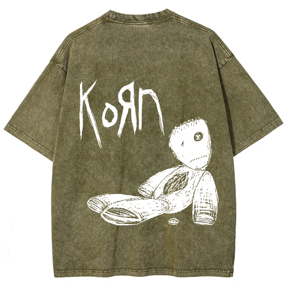 Unisex Vintage Washed Korn Metal Band  T-Shirt