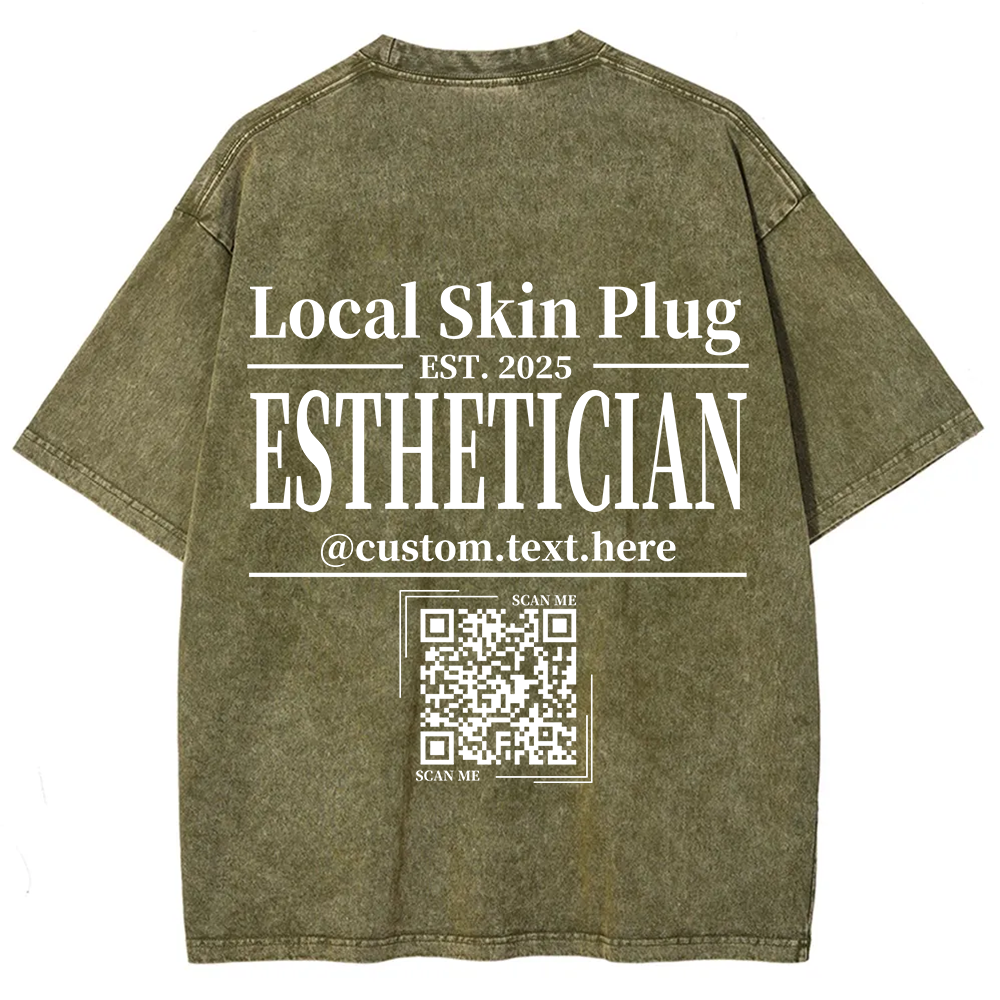 Esthetician Addcustom QR Code Name Unisex Fit Washed T-Shirt