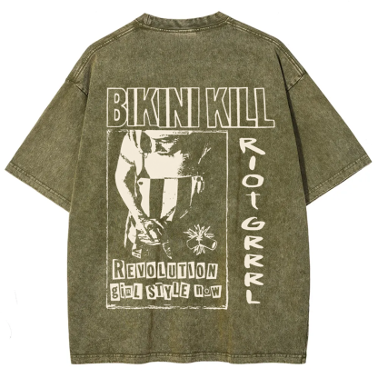 Unisex Vintage Washed Bikini Kill Rock Band t-Shirt
