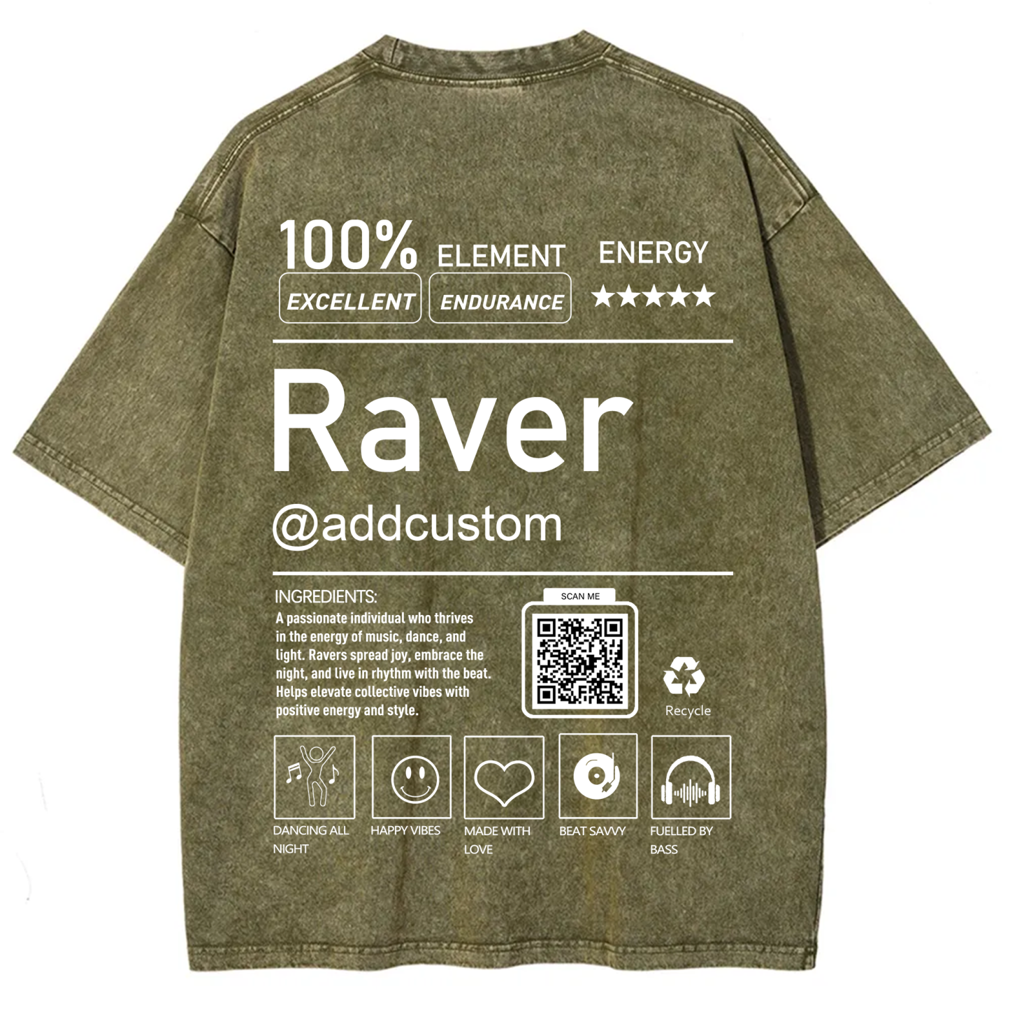 Addcustom QR Code Raver Unisex Fit Washed T-Shirt wearishow