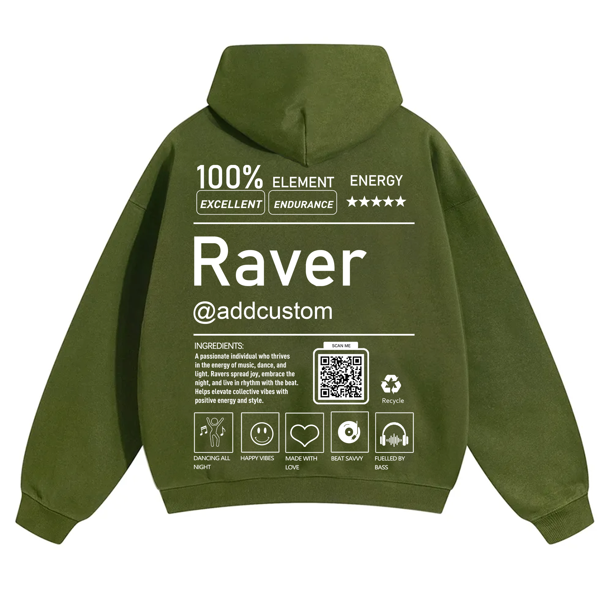 Addcustom QR Code Raver Solid Color Hoodie wearishow
