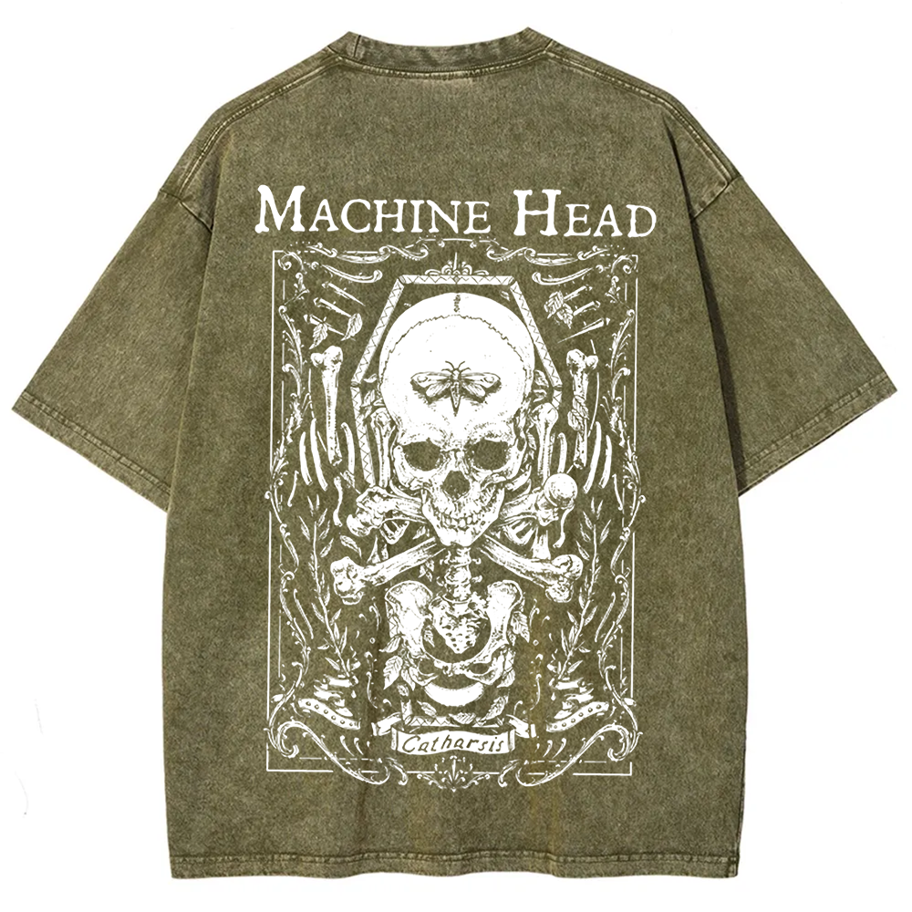Unisex Vintage Washed Machine Head Band Heavy Meta t-Shirt