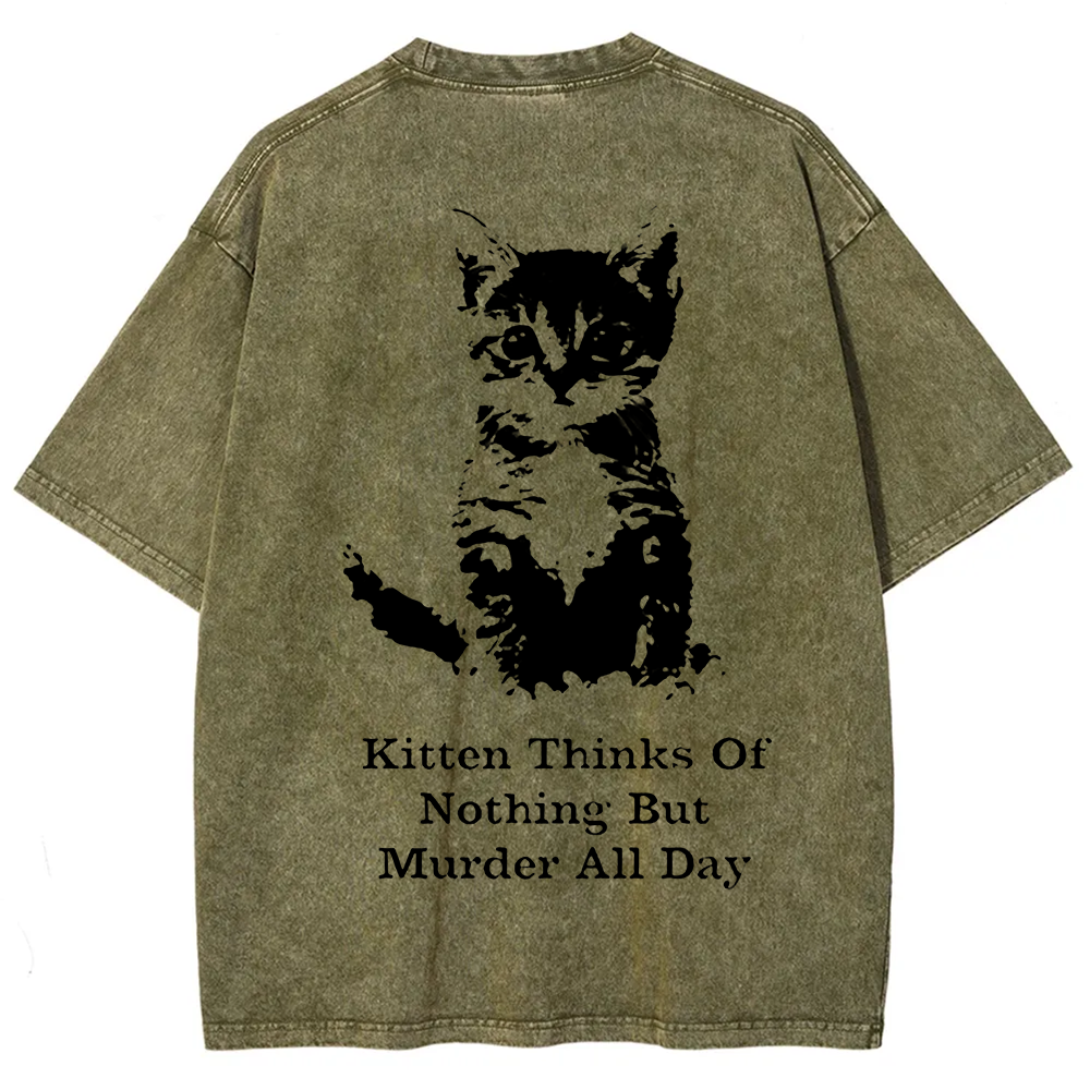 Kitten Thinks Of Nothing But Murder All Day Washed t-Shirt